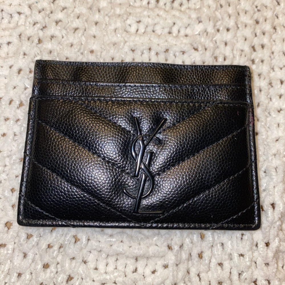 YVES SAINT LAURENT YSL Chevron Card Case Black